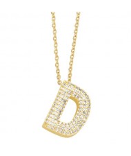 Sample Fashion Design Cubic Zirconia D Letter Pendant Wholesale Women Copper Necklace