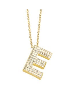 Sample Fashion Design Cubic Zirconia E Letter Pendant Wholesale Women Copper Necklace