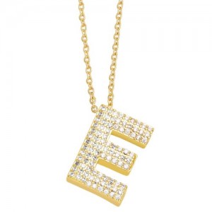 Sample Fashion Design Cubic Zirconia E Letter Pendant Wholesale Women Copper Necklace