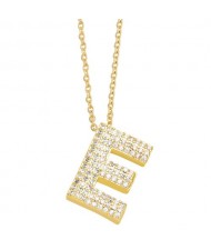 Sample Fashion Design Cubic Zirconia E Letter Pendant Wholesale Women Copper Necklace