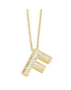 Sample Fashion Design Cubic Zirconia F Letter Pendant Wholesale Women Copper Necklace