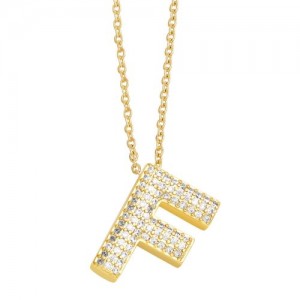 Sample Fashion Design Cubic Zirconia F Letter Pendant Wholesale Women Copper Necklace