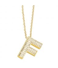 Sample Fashion Design Cubic Zirconia F Letter Pendant Wholesale Women Copper Necklace