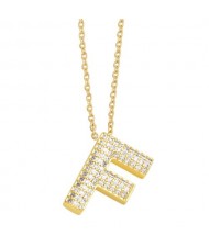 Sample Fashion Design Cubic Zirconia F Letter Pendant Wholesale Women Copper Necklace