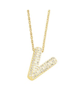 Sample Fashion Design Cubic Zirconia V Letter Pendant Wholesale Women Copper Necklace