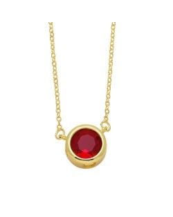 Round Cubic Zirconia Pendant Wholesale Women 18K Gold Plated Copper Necklace - Red