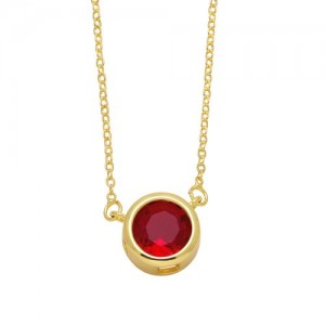 Round Cubic Zirconia Pendant Wholesale Women 18K Gold Plated Copper Necklace - Red