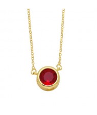 Round Cubic Zirconia Pendant Wholesale Women 18K Gold Plated Copper Necklace - Red