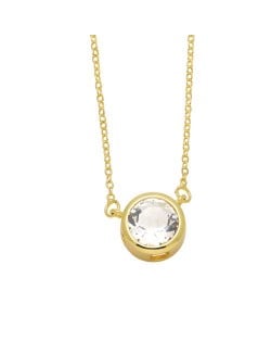 Round Cubic Zirconia Pendant Wholesale Women 18K Gold Plated Copper Necklace - White