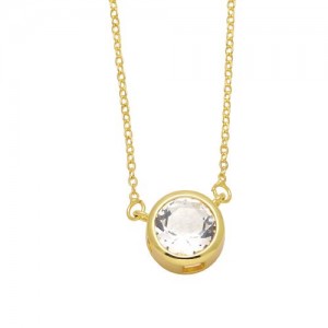 Round Cubic Zirconia Pendant Wholesale Women 18K Gold Plated Copper Necklace - White
