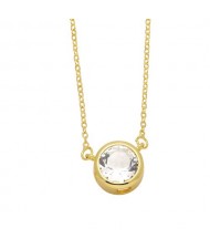 Round Cubic Zirconia Pendant Wholesale Women 18K Gold Plated Copper Necklace - White