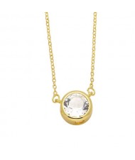 Round Cubic Zirconia Pendant Wholesale Women 18K Gold Plated Copper Necklace - White