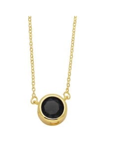 Round Cubic Zirconia Pendant Wholesale Women 18K Gold Plated Copper Necklace - Black