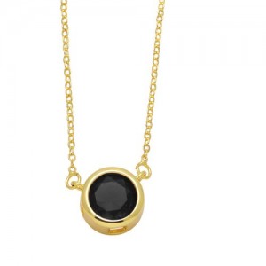 Round Cubic Zirconia Pendant Wholesale Women 18K Gold Plated Copper Necklace - Black