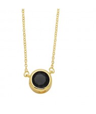 Round Cubic Zirconia Pendant Wholesale Women 18K Gold Plated Copper Necklace - Black