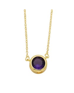 Round Cubic Zirconia Pendant Wholesale Women 18K Gold Plated Copper Necklace - Purple