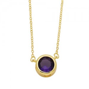 Round Cubic Zirconia Pendant Wholesale Women 18K Gold Plated Copper Necklace - Purple