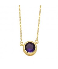 Round Cubic Zirconia Pendant Wholesale Women 18K Gold Plated Copper Necklace - Purple