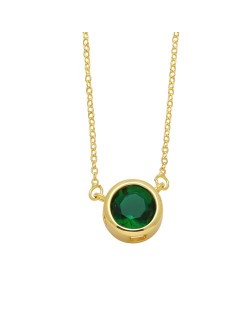 Round Cubic Zirconia Pendant Wholesale Women 18K Gold Plated Copper Necklace - Green