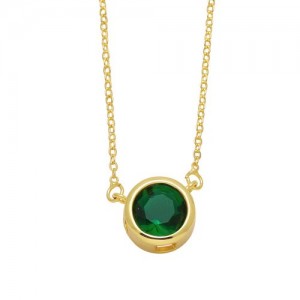 Round Cubic Zirconia Pendant Wholesale Women 18K Gold Plated Copper Necklace - Green