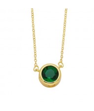 Round Cubic Zirconia Pendant Wholesale Women 18K Gold Plated Copper Necklace - Green