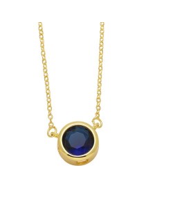 Round Cubic Zirconia Pendant Wholesale Women 18K Gold Plated Copper Necklace - Blue