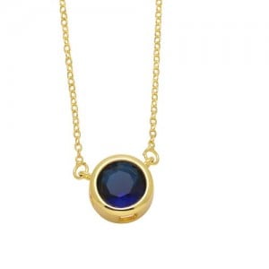Round Cubic Zirconia Pendant Wholesale Women 18K Gold Plated Copper Necklace - Blue