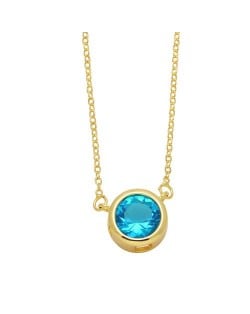 Round Cubic Zirconia Pendant Wholesale Women 18K Gold Plated Copper Necklace - Light Blue