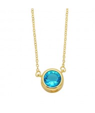 Round Cubic Zirconia Pendant Wholesale Women 18K Gold Plated Copper Necklace - Light Blue