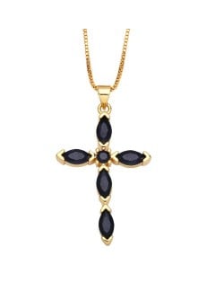 Classic Cross Pendant Wholesale Women 18K Gold Plated Copper Necklace - Black