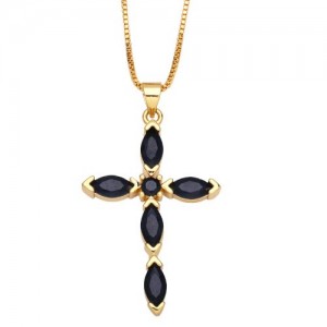 Classic Cross Pendant Wholesale Women 18K Gold Plated Copper Necklace - Black