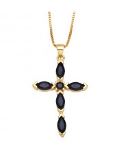 Classic Cross Pendant Wholesale Women 18K Gold Plated Copper Necklace - Black