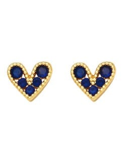 Mini Heart Fashion Design Cubic Zirconia Copper Stud Earrings - Blue