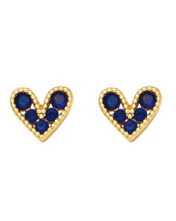 Mini Heart Fashion Design Cubic Zirconia Copper Stud Earrings - Blue