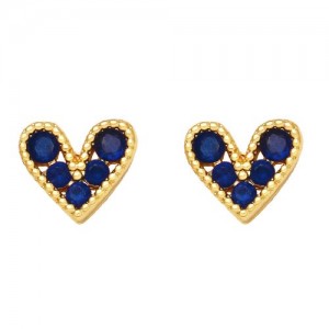 Mini Heart Fashion Design Cubic Zirconia Copper Stud Earrings - Blue