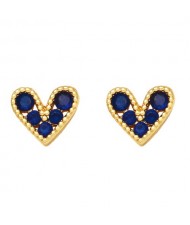 Mini Heart Fashion Design Cubic Zirconia Copper Stud Earrings - Blue