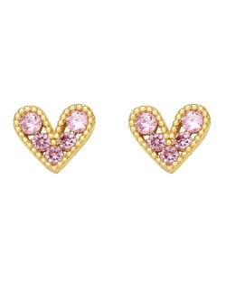 Mini Heart Fashion Design Cubic Zirconia Copper Stud Earrings - Pink