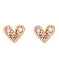 Mini Heart Fashion Design Cubic Zirconia Copper Stud Earrings - Pink