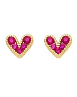 Mini Heart Fashion Design Cubic Zirconia Copper Stud Earrings - Rose