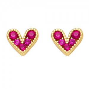 Mini Heart Fashion Design Cubic Zirconia Copper Stud Earrings - Rose