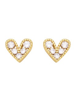 Mini Heart Fashion Design Cubic Zirconia Copper Stud Earrings - White