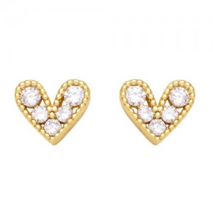 Mini Heart Fashion Design Cubic Zirconia Copper Stud Earrings - White