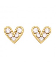 Mini Heart Fashion Design Cubic Zirconia Copper Stud Earrings - White