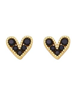 Mini Heart Fashion Design Cubic Zirconia Copper Stud Earrings - Black