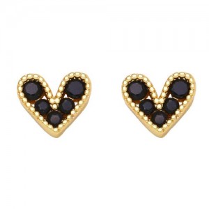 Mini Heart Fashion Design Cubic Zirconia Copper Stud Earrings - Black