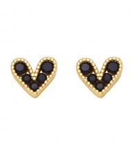 Mini Heart Fashion Design Cubic Zirconia Copper Stud Earrings - Black