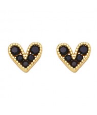 Mini Heart Fashion Design Cubic Zirconia Copper Stud Earrings - Black