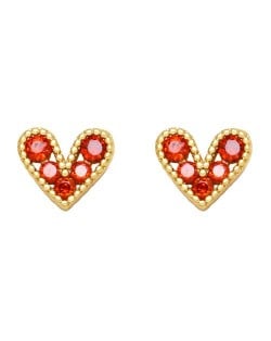 Mini Heart Fashion Design Cubic Zirconia Copper Stud Earrings - Red