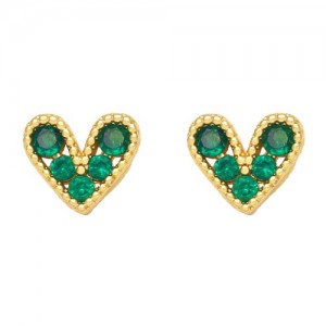 Mini Heart Fashion Design Cubic Zirconia Copper Stud Earrings - Green