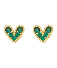 Mini Heart Fashion Design Cubic Zirconia Copper Stud Earrings - Green